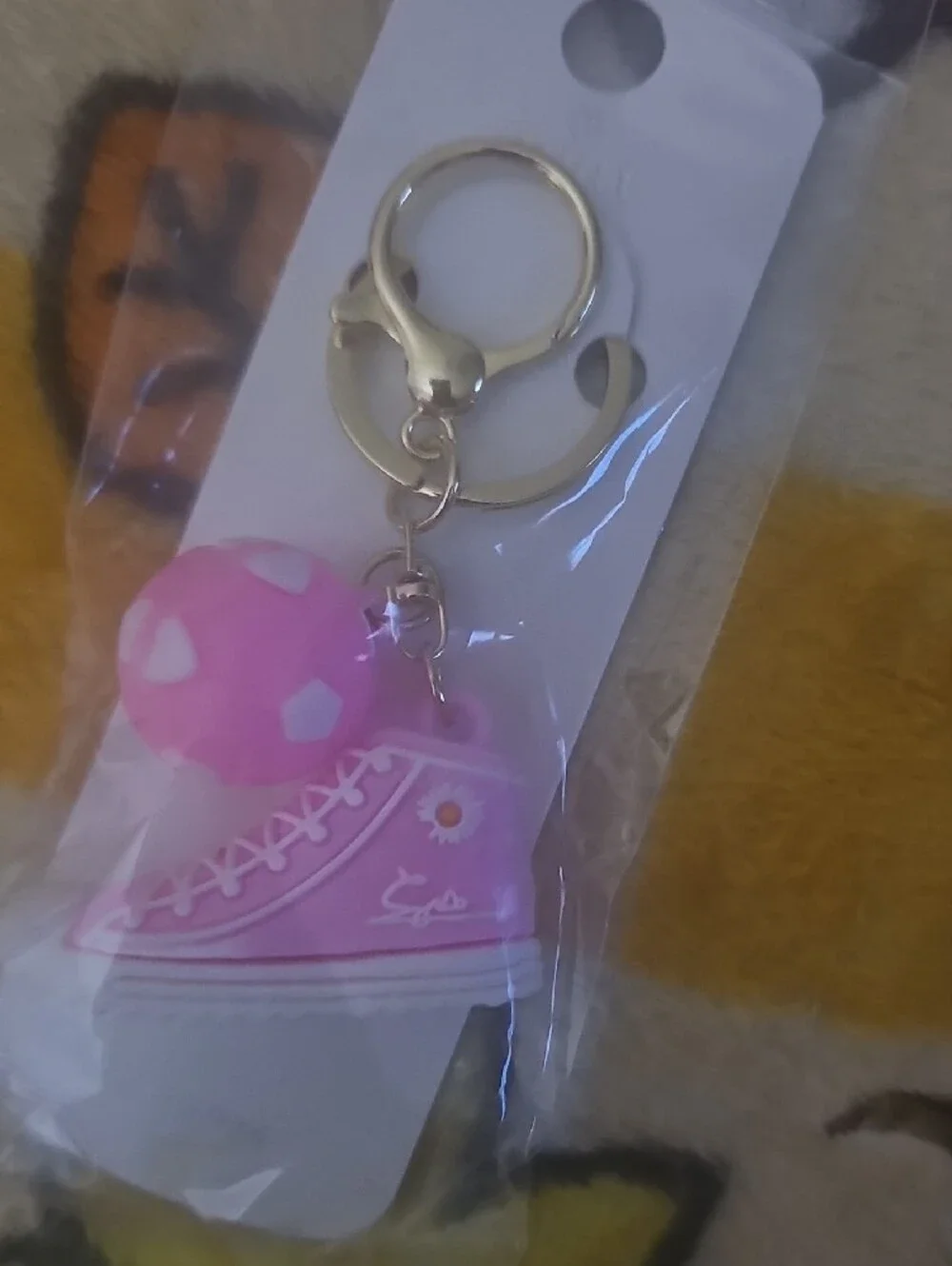 Mint Pink Sneaker & Soccer Ball Charm Keychain with Gold Hardware